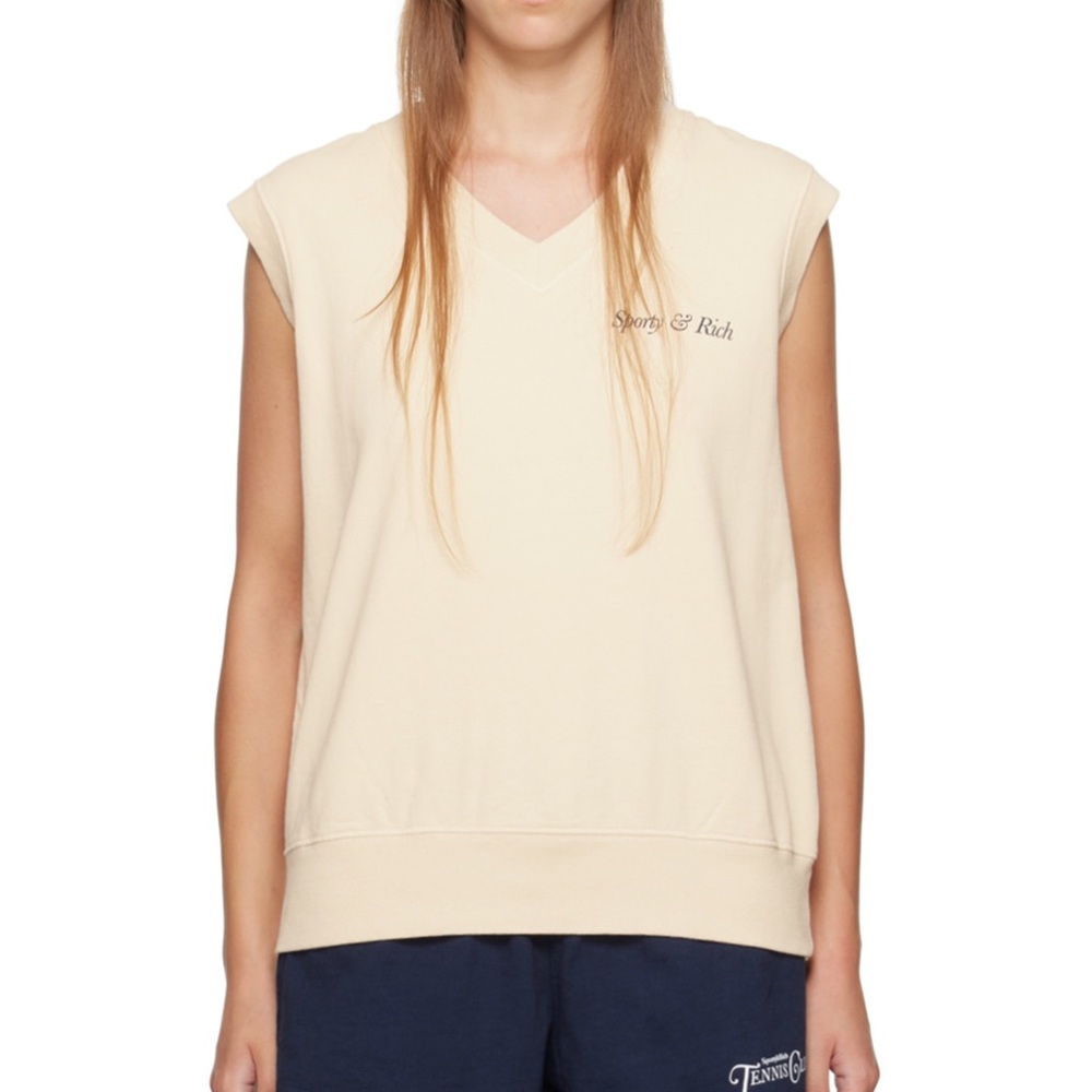 NWT Sporty & Rich Cream Vest with Logo
